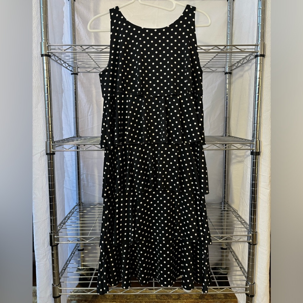 vintage vtg kim rogers petite stretch tiered polka dot dress